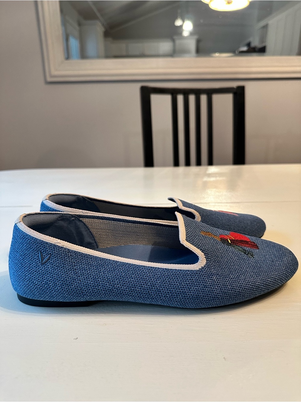VIVAIA Blue Embroidered Slip-On Loafers - Picture 7 of 8